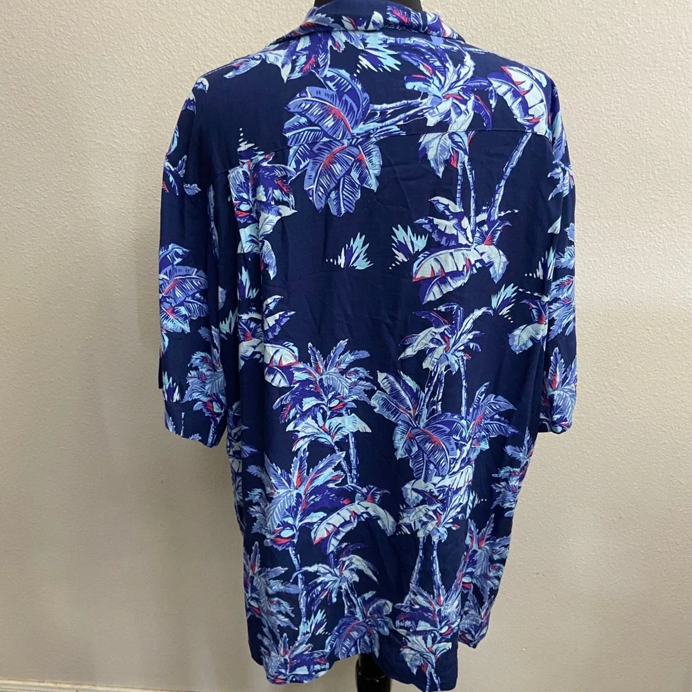 Caribbean Mens Large Tropical Palm Tree‎ Pajama Hawaiian Blue Button Up New
